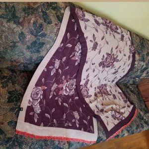 Thick, soft, silk scarf, intricate, flowers/leaves pattern, double sided